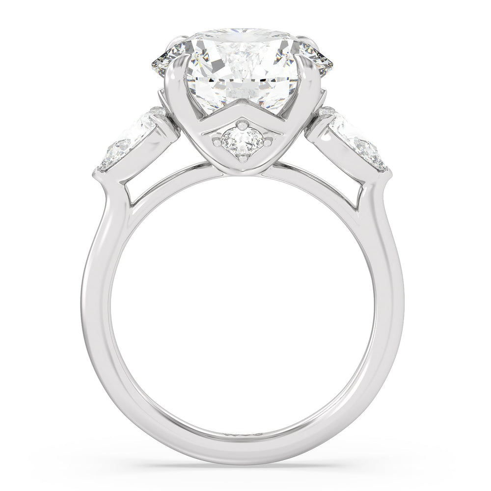 Opulent Classic Pear Trio Ring with Round Cut Diamond in 14KT Platinum view 3
