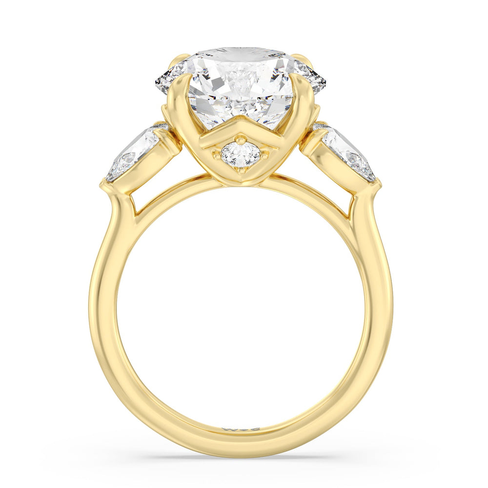 Opulent Classic Pear Trio Ring with Round Cut Diamond in 14KT Yellow Gold view 3
