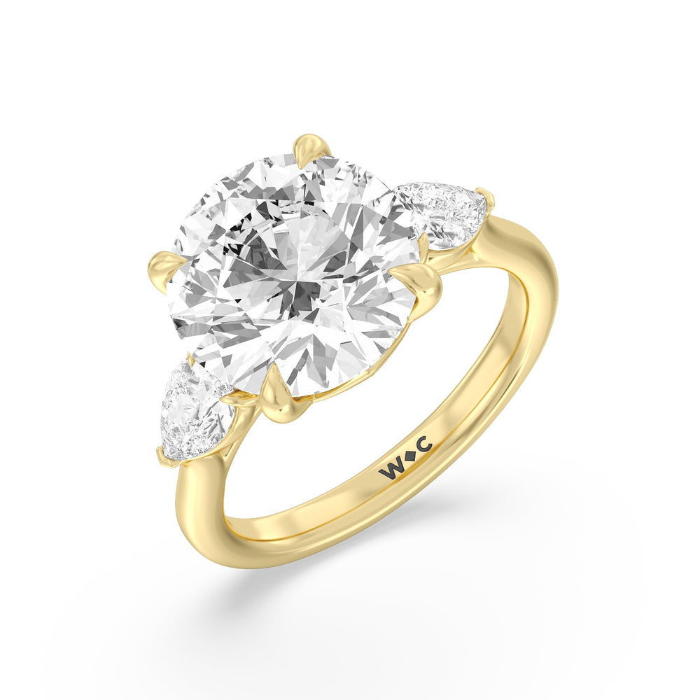 Opulent Classic Pear Trio Ring with Round Cut Diamond in 14KT Yellow Gold view 4
