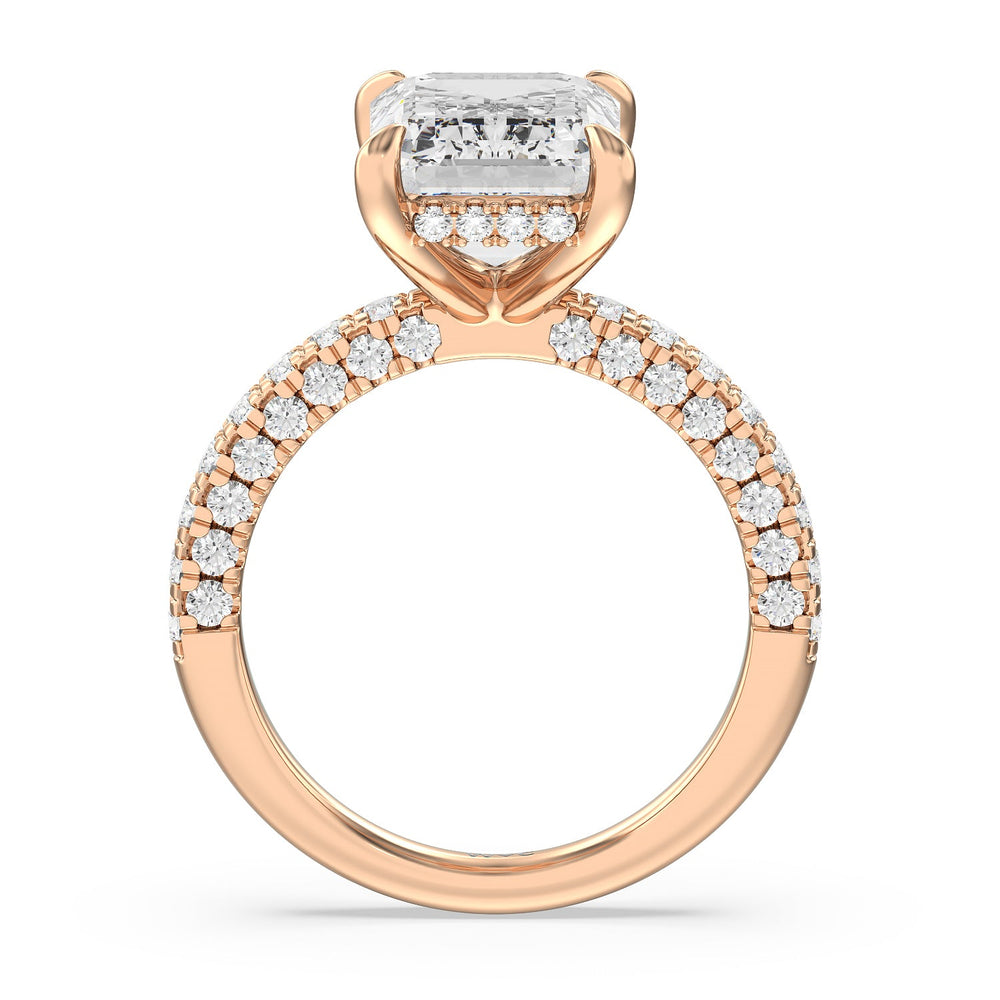 Stately Pave Side Stone Ring with Emerald Cut Diamond in 14KT Rose Gold view 2
