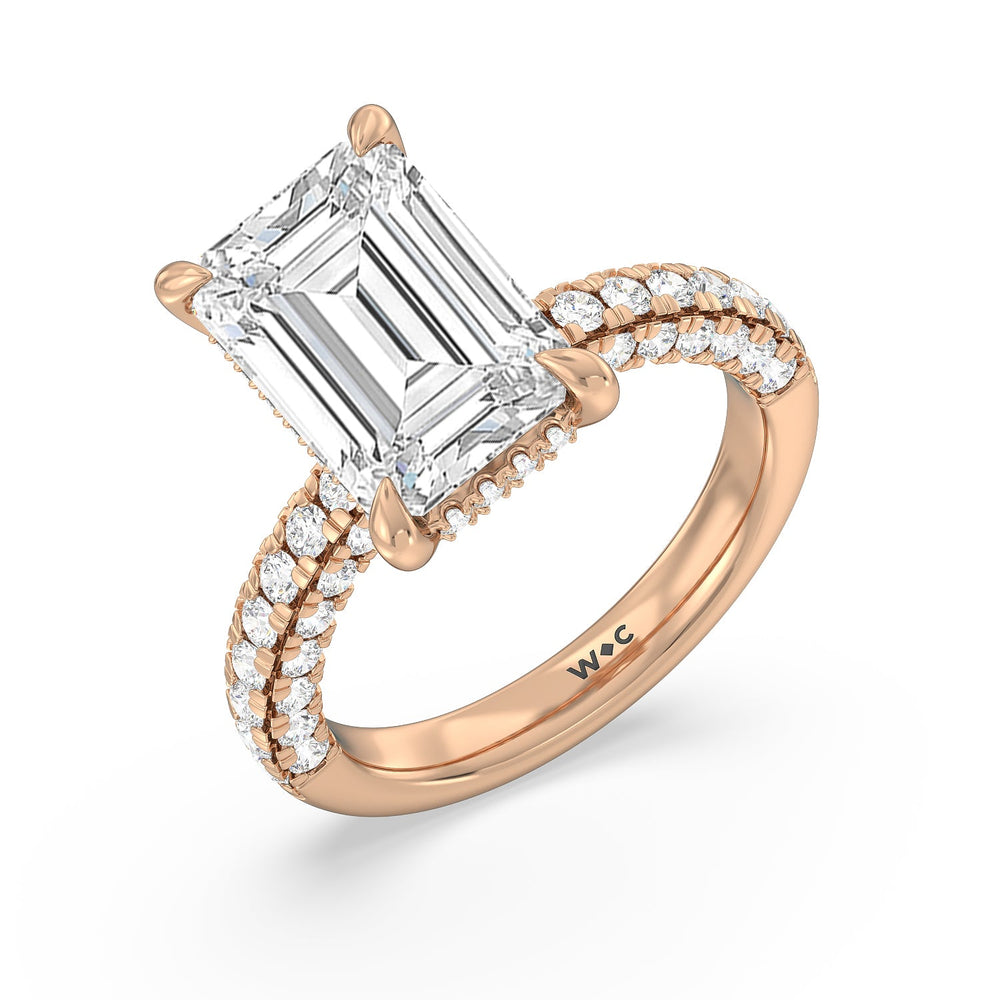 Stately Pave Side Stone Ring with Emerald Cut Diamond in 14KT Rose Gold view 3
