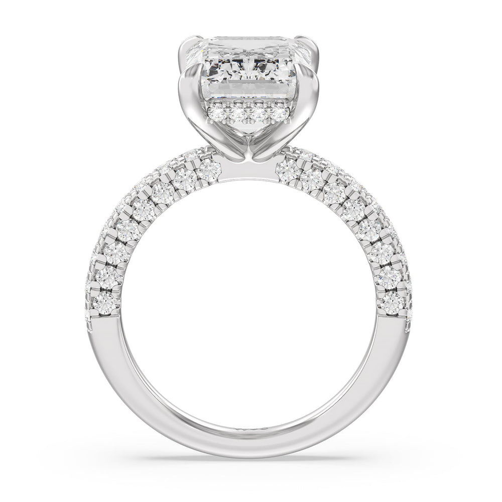 Stately Pave Side Stone Ring with Emerald Cut Diamond in 14KT Platinum view 2
