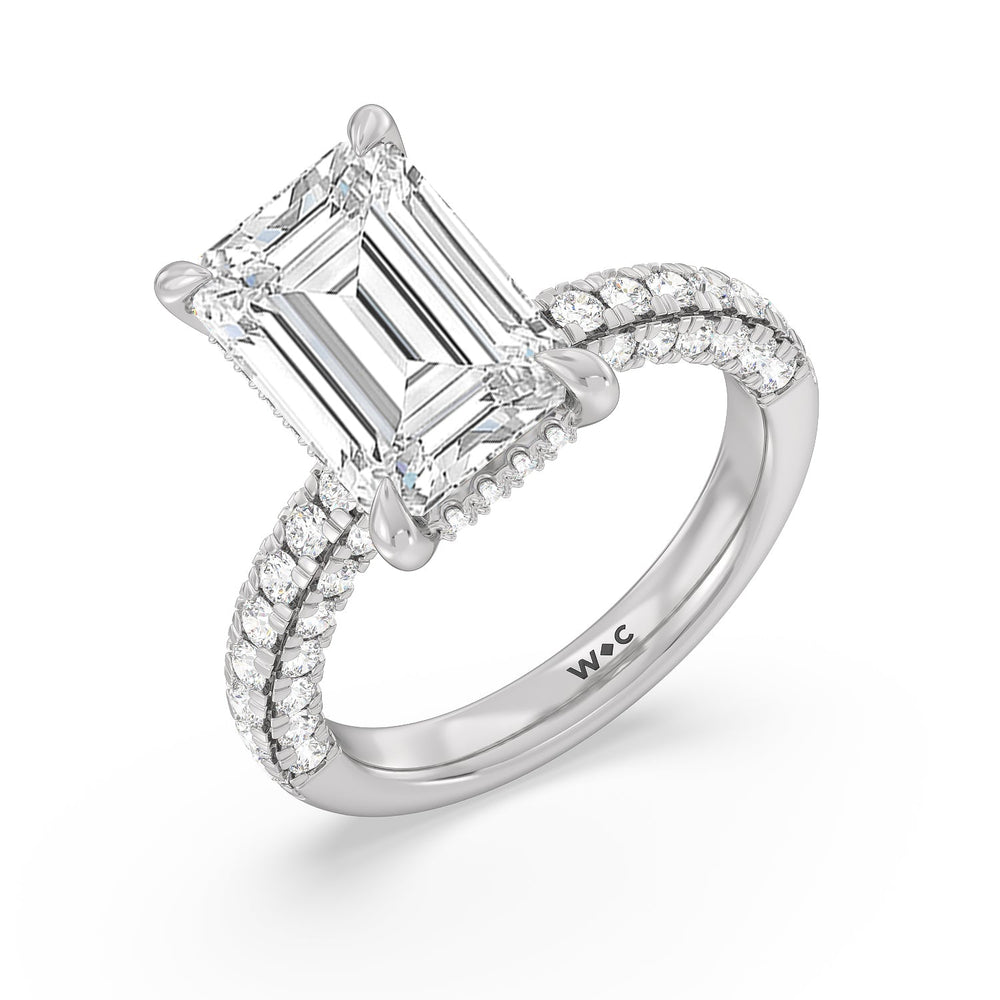 Stately Pave Side Stone Ring with Emerald Cut Diamond in 14KT Platinum view 3
