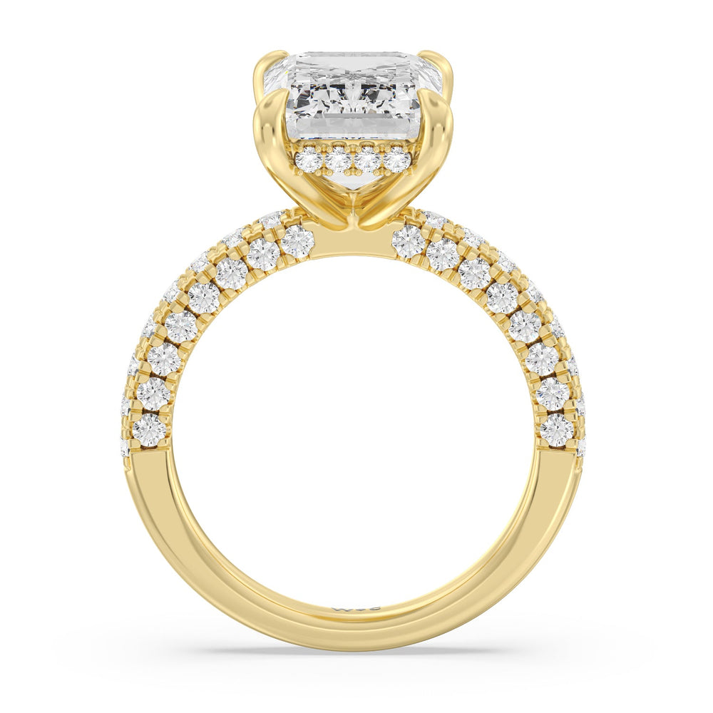 Stately Pave Side Stone Ring with Emerald Cut Diamond in 14KT Yellow Gold view 2
