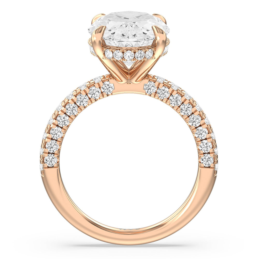 Stately Pave Side Stone Ring with Oval Cut Diamond in 14KT Rose Gold view 2
