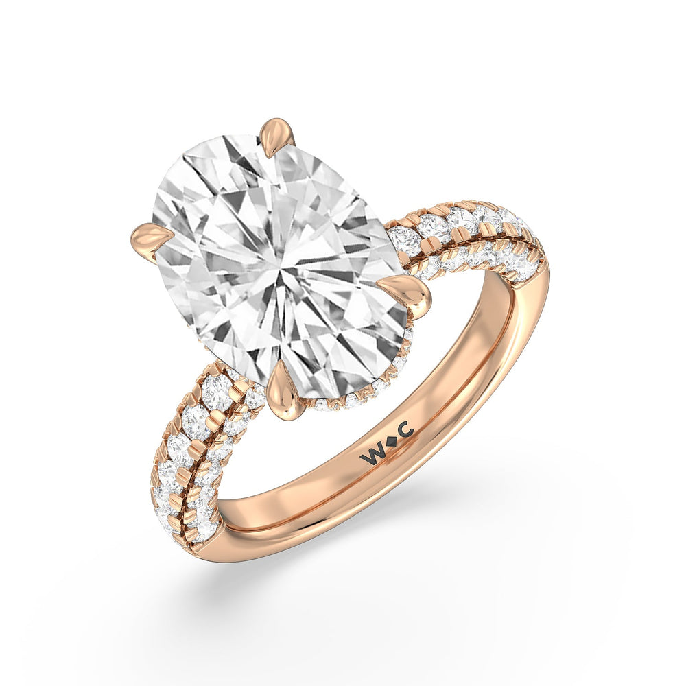 Stately Pave Side Stone Ring with Oval Cut Diamond in 14KT Rose Gold view 3
