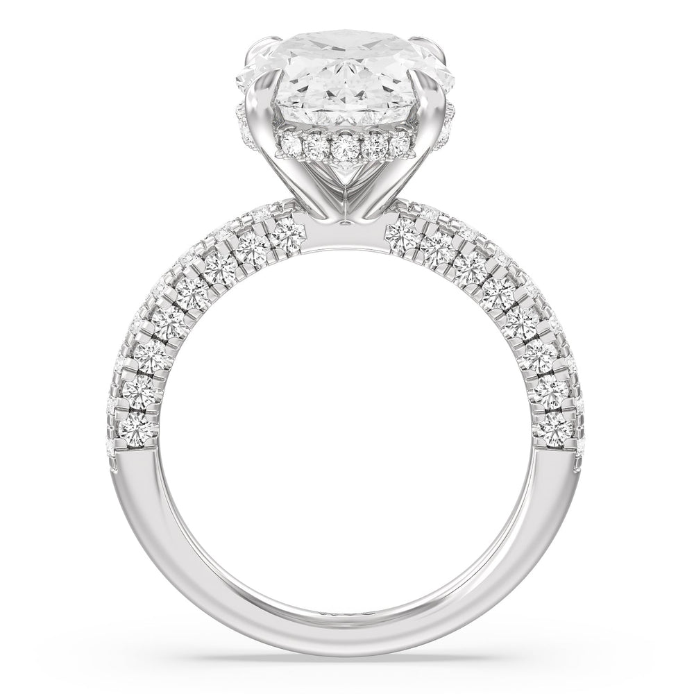 Stately Pave Side Stone Ring with Oval Cut Diamond in 14KT Platinum view 2
