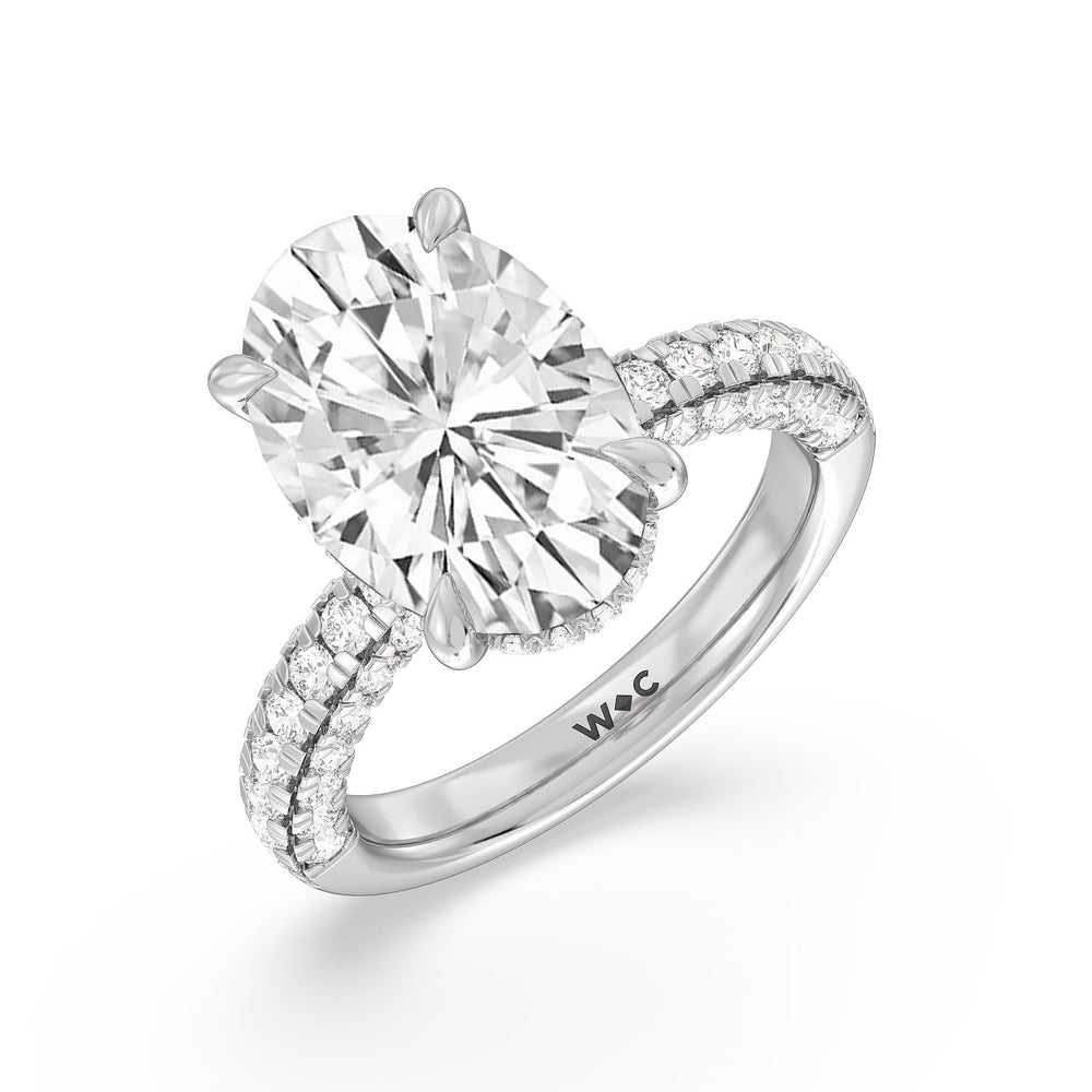 Stately Pave Side Stone Ring with Oval Cut Diamond in 14KT Platinum view 3
