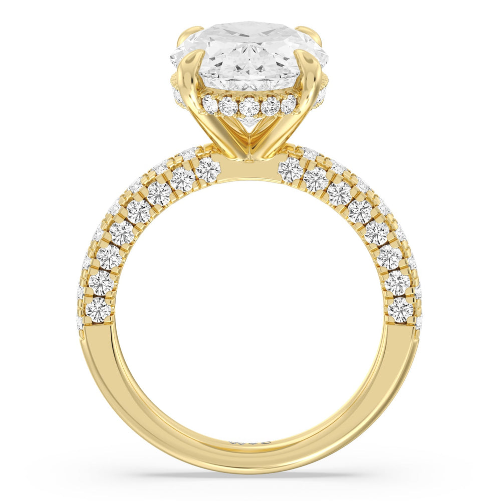 Stately Pave Side Stone Ring with Oval Cut Diamond in 14KT Yellow Gold view 2
