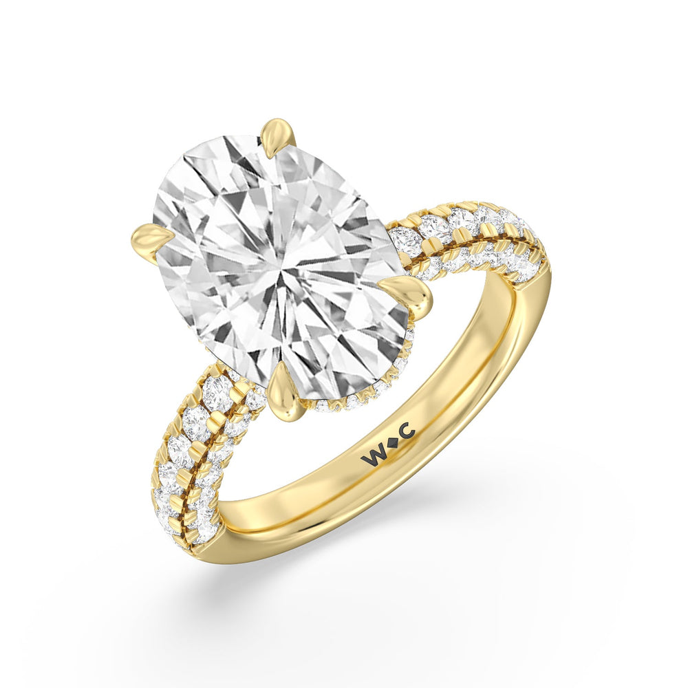 Stately Pave Side Stone Ring with Oval Cut Diamond in 14KT Yellow Gold view 3
