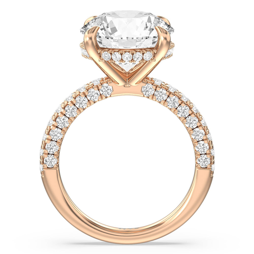 Stately Pave Side Stone Ring with Round Cut Diamond in 14KT Rose Gold view 2
