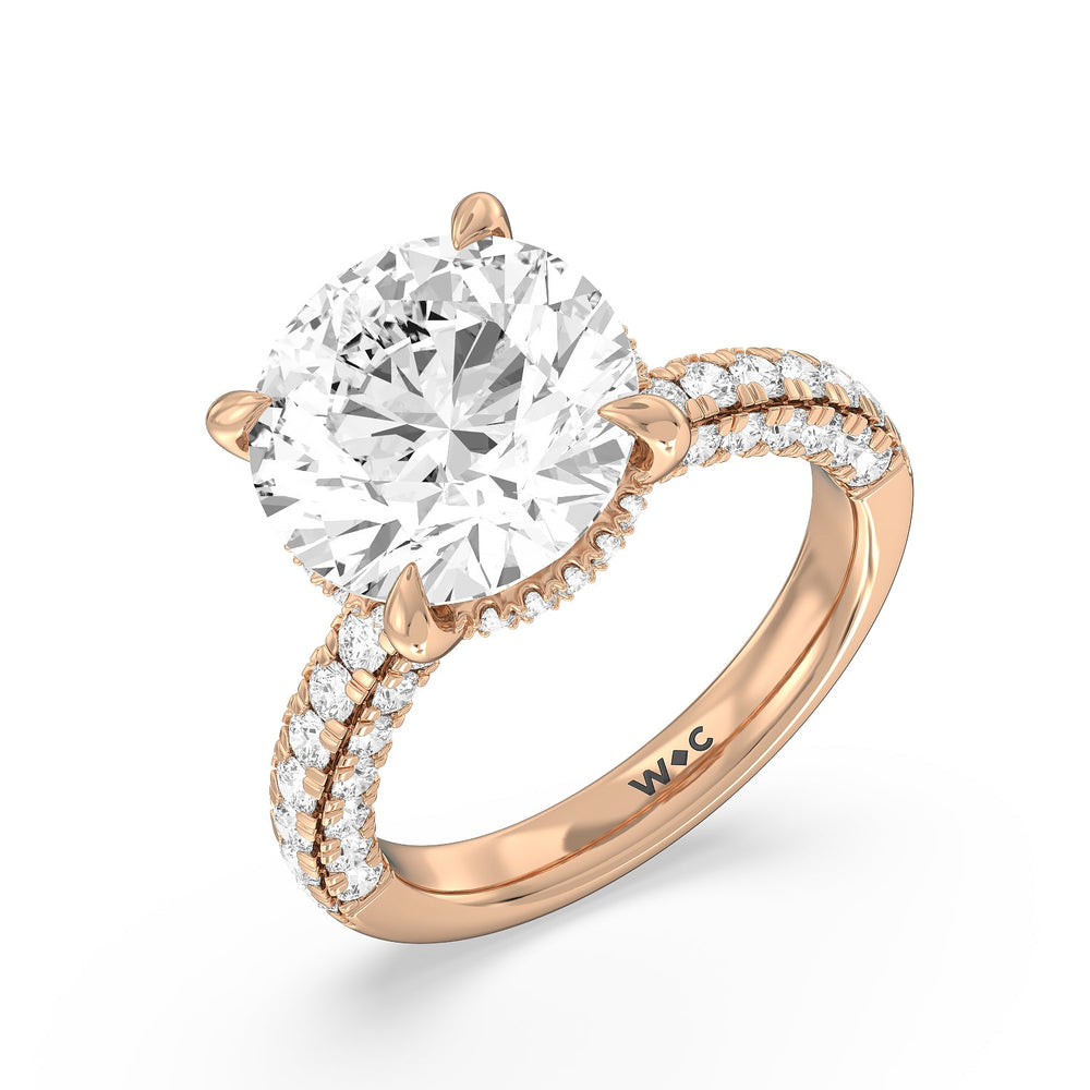 Stately Pave Side Stone Ring with Round Cut Diamond in 14KT Rose Gold view 3
