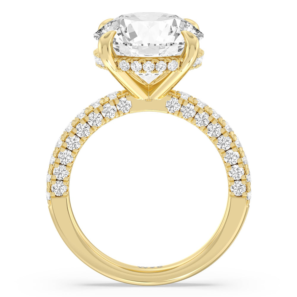 Stately Pave Side Stone Ring with Round Cut Diamond in 14KT Yellow Gold view 2
