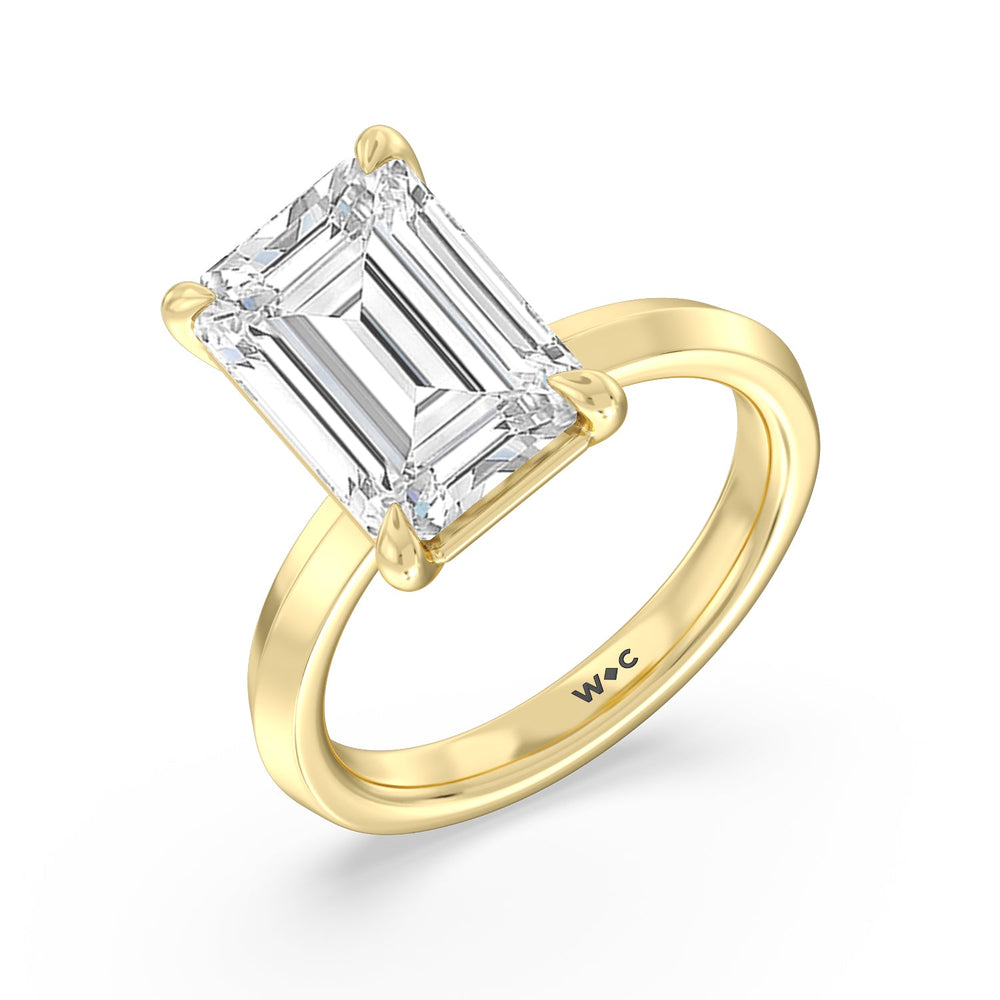 Emerald Cut Lavish Classic Knife Edge Solitaire Ring with Lab Grown Diamond in 14KT Yellow Gold view 3
