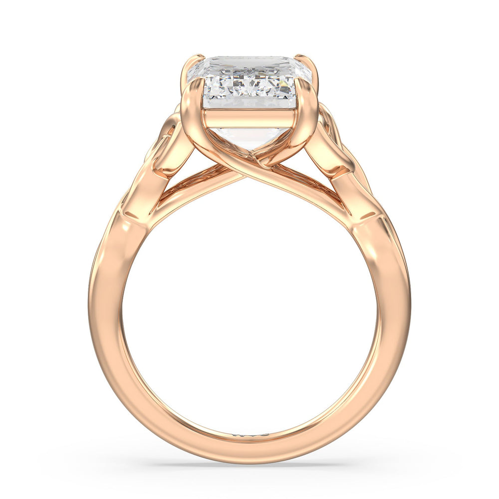 Striking Vintage Entwined Ring with Emerald Cut Diamond in 14KT Rose Gold view 2

