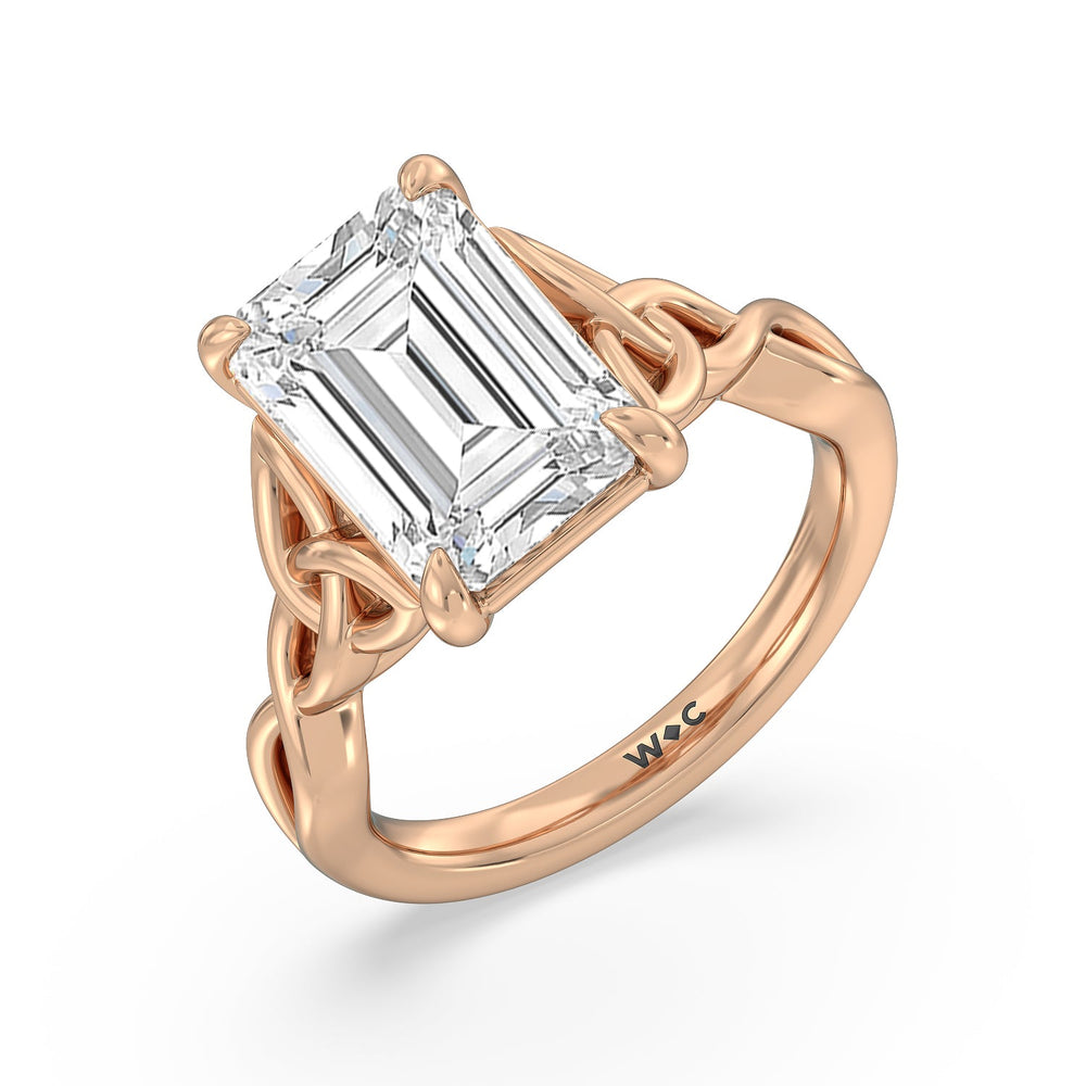 Striking Vintage Entwined Ring with Emerald Cut Diamond in 14KT Rose Gold view 3
