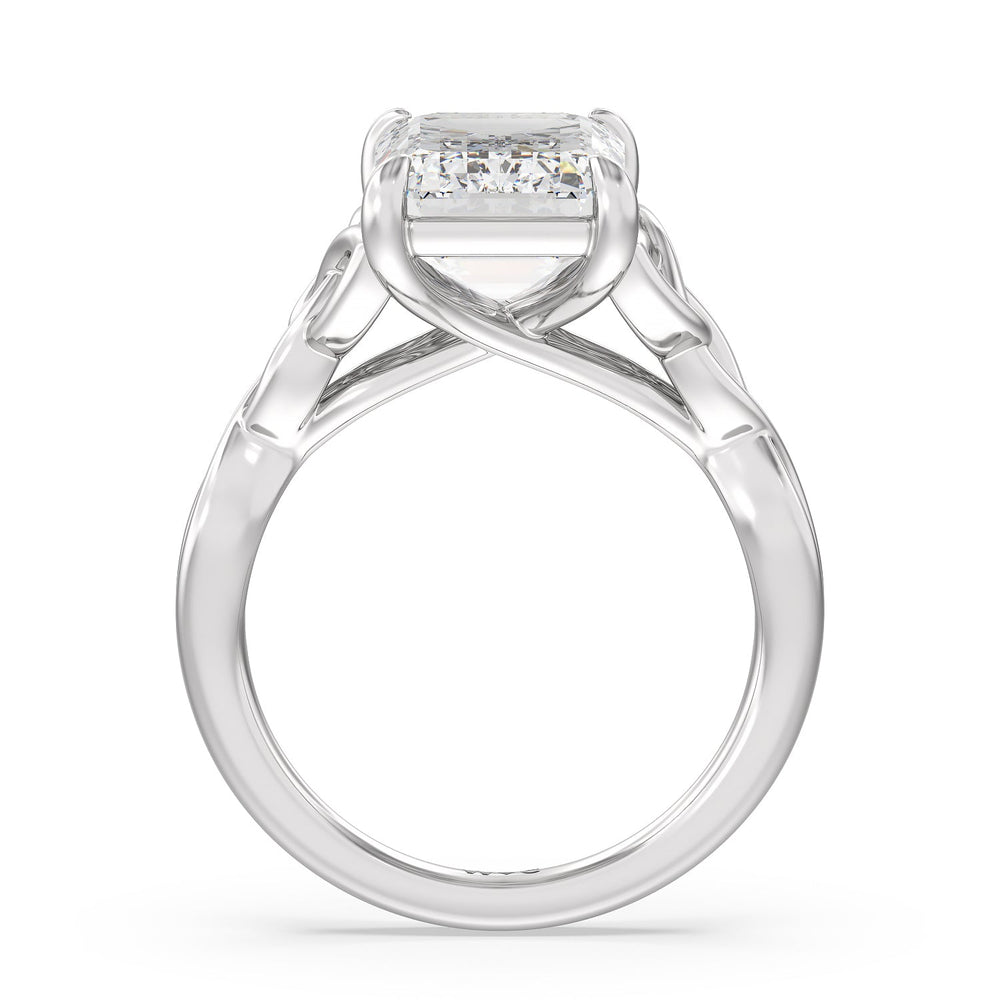 Striking Vintage Entwined Ring with Emerald Cut Diamond in 14KT Platinum view 2

