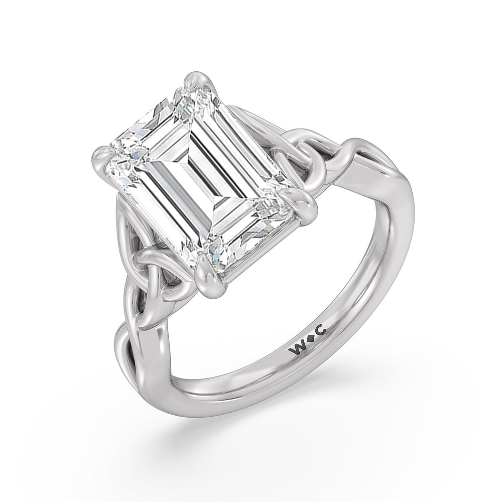 Striking Vintage Entwined Ring with Emerald Cut Diamond in 14KT Platinum view 3

