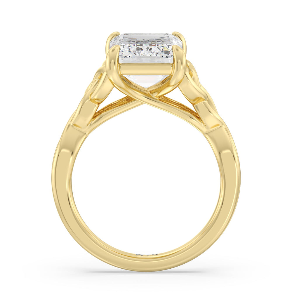 Striking Vintage Entwined Ring with Emerald Cut Diamond in 14KT Yellow Gold view 2
