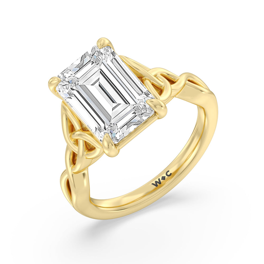 Striking Vintage Entwined Ring with Emerald Cut Diamond in 14KT Yellow Gold view 3
