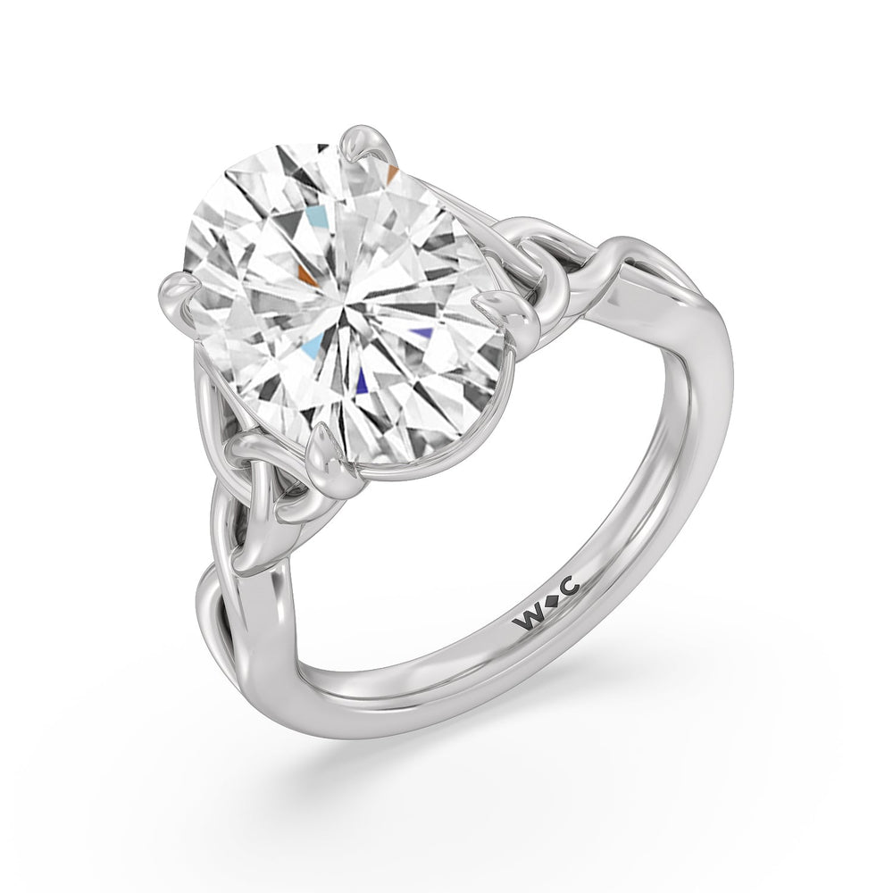 Striking Vintage Entwined Ring with Oval Cut Diamond in 14KT Platinum view 3
