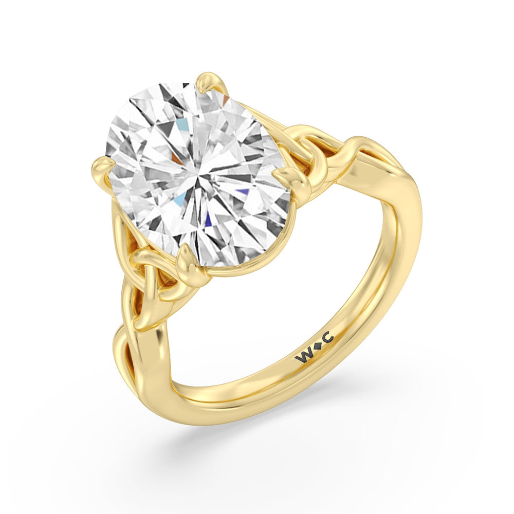 Striking Vintage Entwined Ring with Oval Cut Diamond in 14KT Yellow Gold view 3
