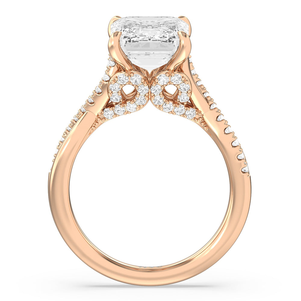 Imperial Vintage Twist Ring with Emerald Cut Diamond in 14KT Rose Gold view 2
