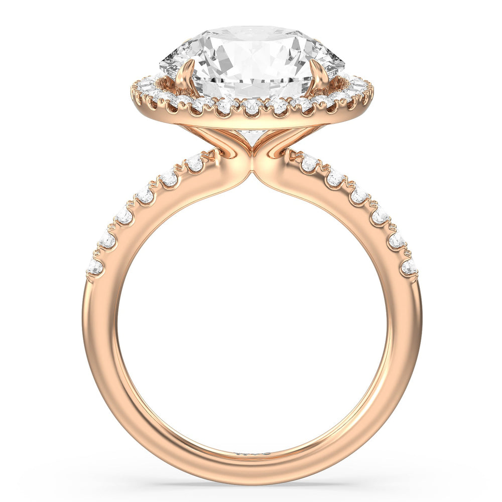 Grand Pave Halo Ring with Round Cut Diamond in 14KT Rose Gold view 2
