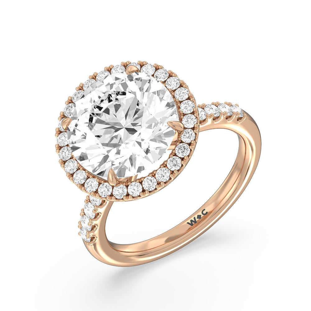 Grand Pave Halo Ring with Round Cut Diamond in 14KT Rose Gold view 3
