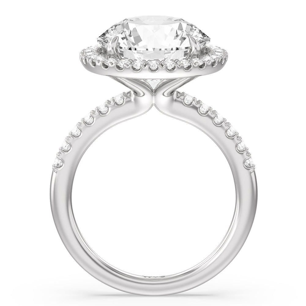 Grand Pave Halo Ring with Round Cut Diamond in 14KT Platinum view 2
