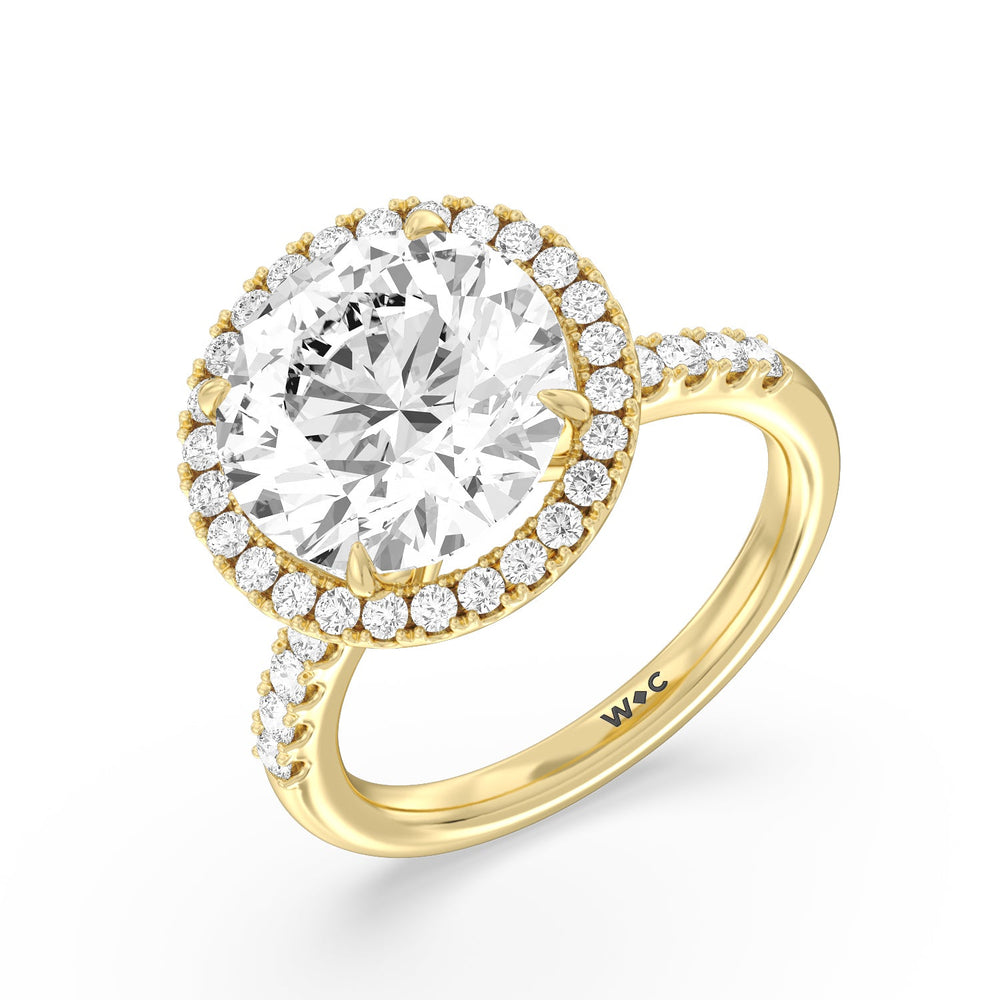 Grand Pave Halo Ring with Round Cut Diamond in 14KT Yellow Gold view 3

