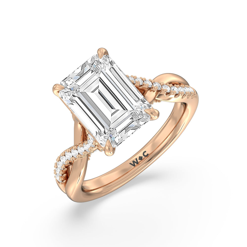 Imperial Vintage Twist Ring with Emerald Cut Diamond in 14KT Rose Gold view 3
