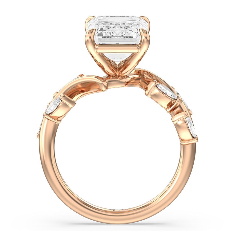 Noble Romantic Vine Ring with Emerald Cut Diamond in 14KT Rose Gold view 2
