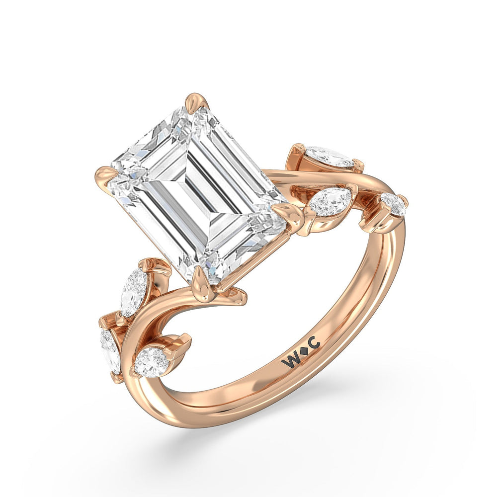 Noble Romantic Vine Ring with Emerald Cut Diamond in 14KT Rose Gold view 3
