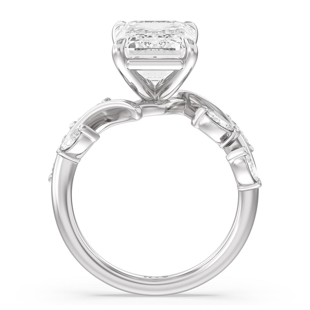 Noble Romantic Vine Ring with Emerald Cut Diamond in 14KT Platinum view 2
