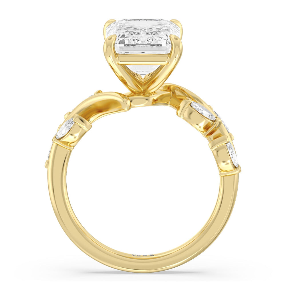 Noble Romantic Vine Ring with Emerald Cut Diamond in 14KT Yellow Gold view 2
