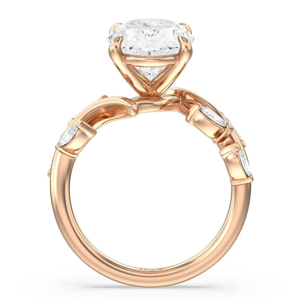 Noble Romantic Vine Ring with Oval Cut Diamond in 14KT Rose Gold view 2
