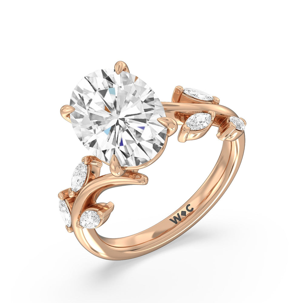 Noble Romantic Vine Ring with Oval Cut Diamond in 14KT Rose Gold view 3

