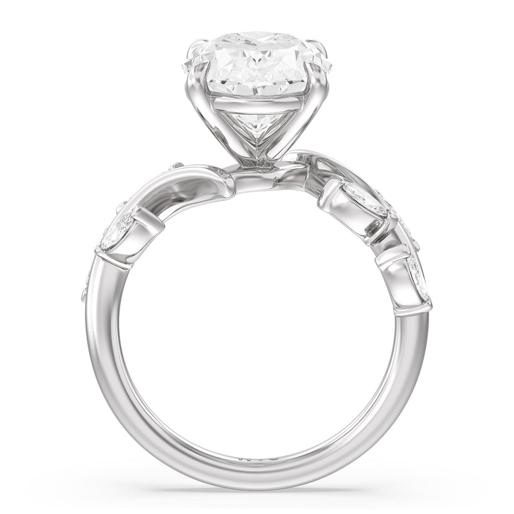 Noble Romantic Vine Ring with Oval Cut Diamond in 14KT Platinum view 2
