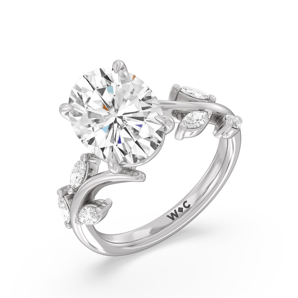 Noble Romantic Vine Ring with Oval Cut Diamond in 14KT Platinum view 3
