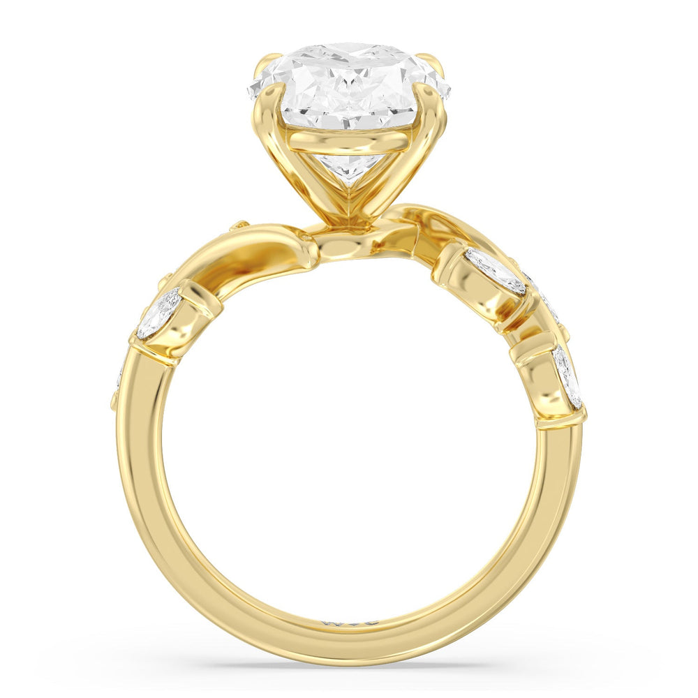 Noble Romantic Vine Ring with Oval Cut Diamond in 14KT Yellow Gold view 2
