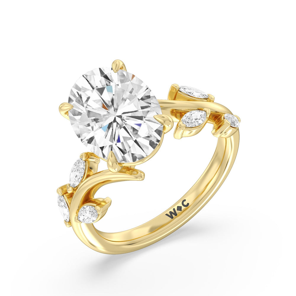Noble Romantic Vine Ring with Oval Cut Diamond in 14KT Yellow Gold view 3
