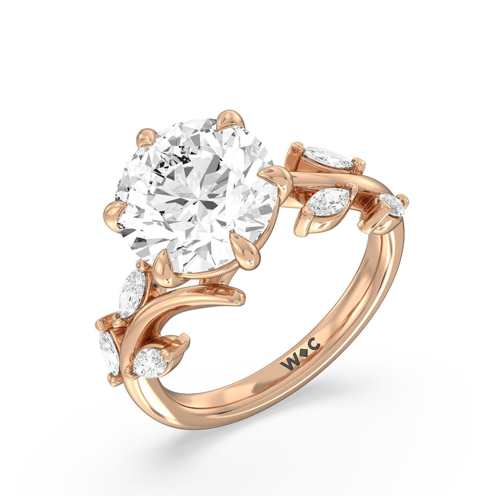Noble Romantic Vine Ring with Round Cut Diamond in 14KT Rose Gold view 3
