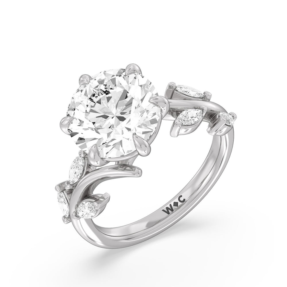 Noble Romantic Vine Ring with Round Cut Diamond in 14KT Platinum view 3
