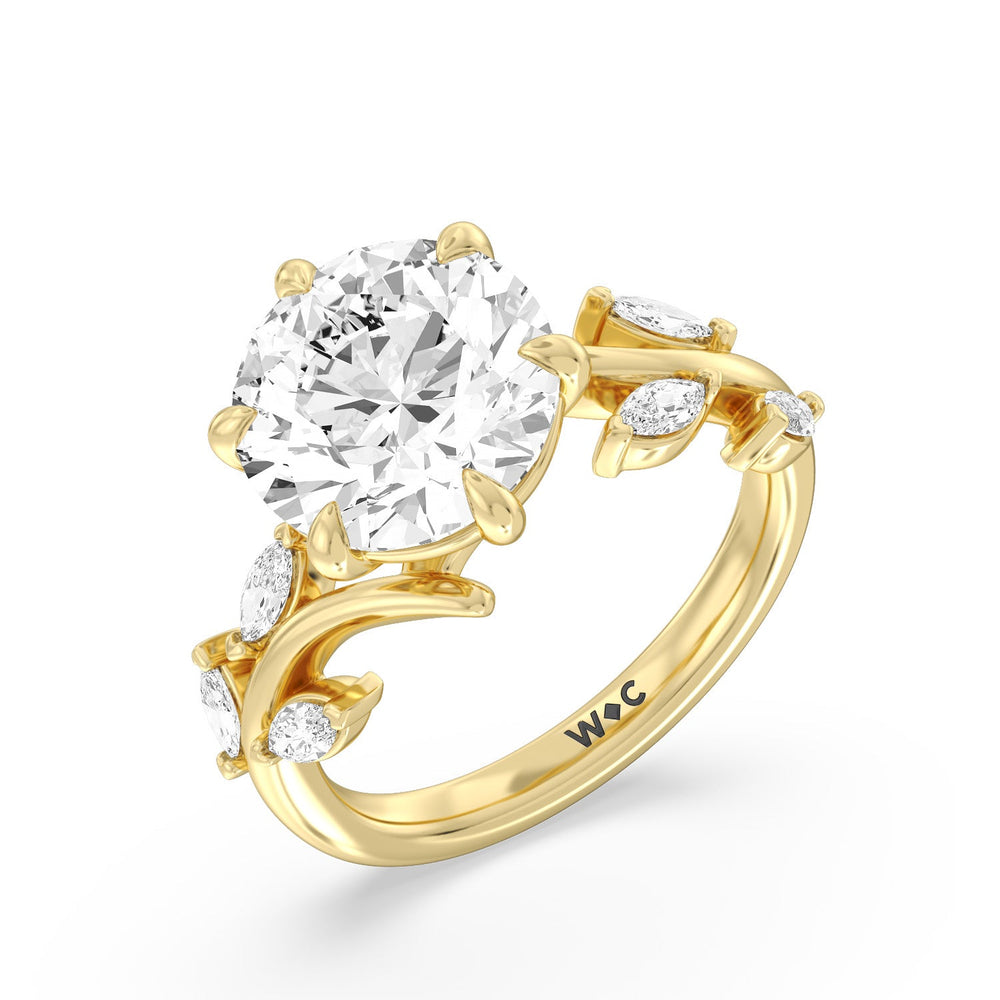 Noble Romantic Vine Ring with Round Cut Diamond in 14KT Yellow Gold view 3
