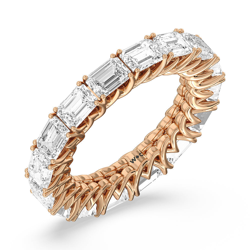 Emerald Trellis Eternity Ring with 18KT Rose Gold / Natural / 6 Cut Diamond in 14KT Rose Gold / Natural / 6 view 3
