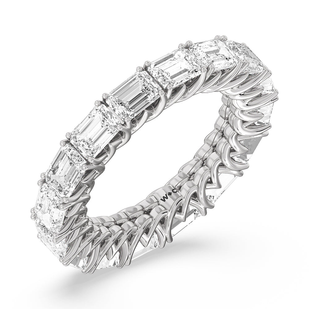 Emerald Trellis Eternity Ring with Platinum / Natural / 6 Cut Diamond in 14KT Platinum / Natural / 6 view 3
