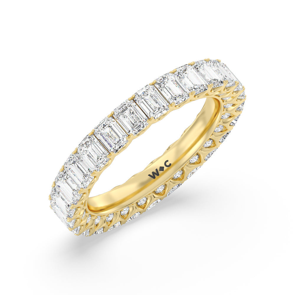 Emerald Split Prong Studded Eternity Ring with 18KT Yellow Gold / Natural / 4 5/8 Cut Diamond in 14KT Yellow Gold / Natural / 4 5/8 view 3
