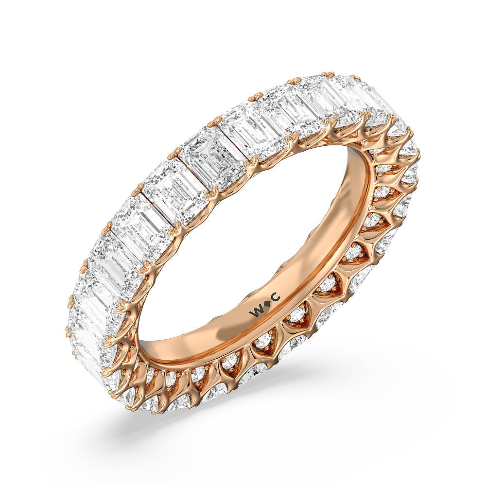 Emerald Split Prong Studded Eternity Ring with 18KT Rose Gold / Natural / 6 1/5 Cut Diamond in 14KT Rose Gold / Natural / 6 1/5 view 3
