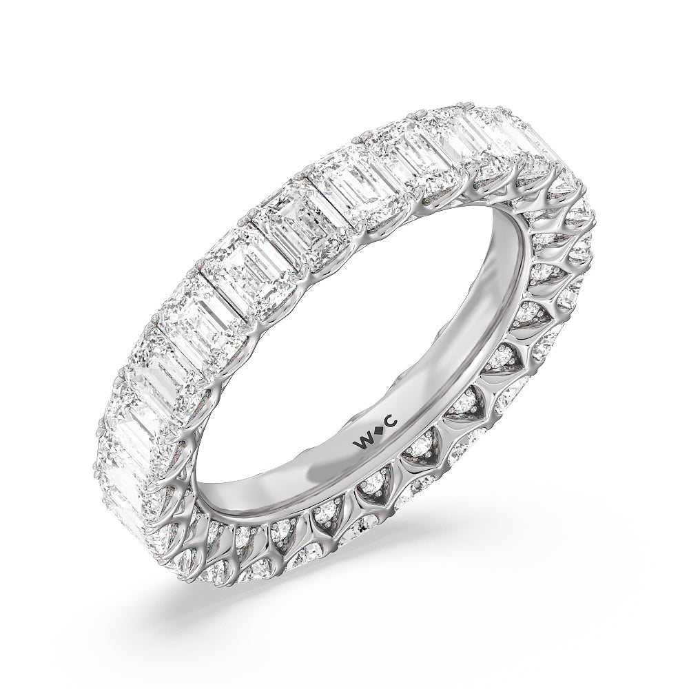 Emerald Split Prong Studded Eternity Ring Size 5.5 with Platinum / Lab / 6 1/5 Cut Diamond in 14KT Platinum / Lab / 6 1/5 view 3
